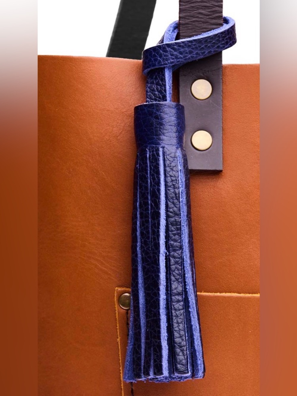 Leather Tassel Bag Charm in Deep Blue - Picture 3 of 4